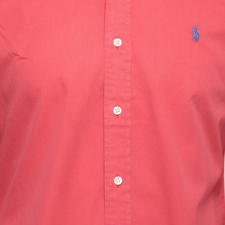 Pre Owned Ralph Lauren Pink Cotton Feather Weight Slim Fit Button Down Shirt M
