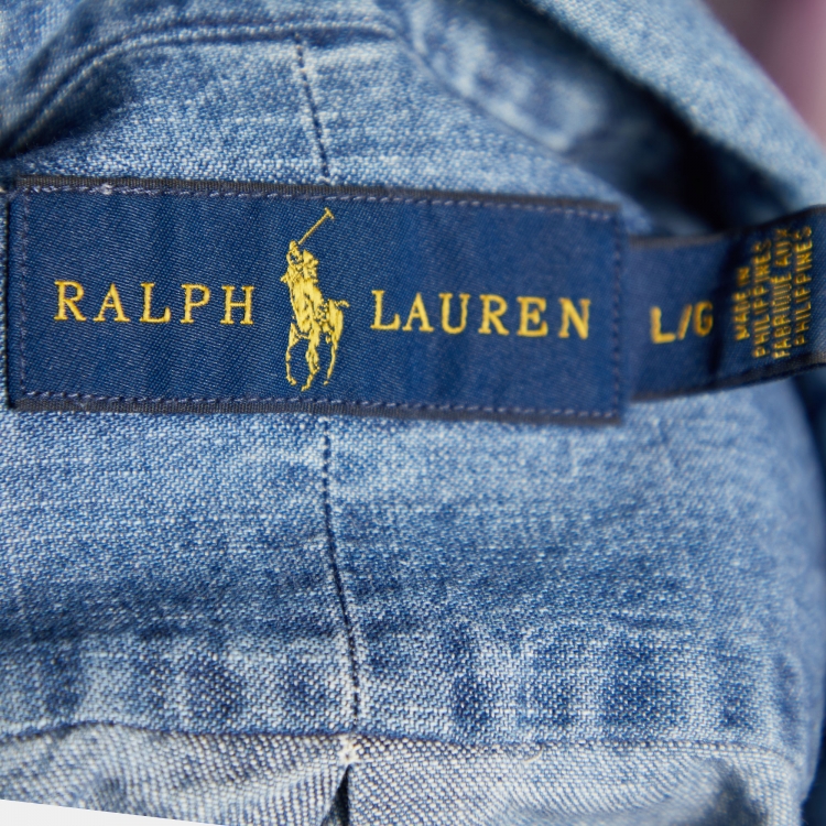 Pre Owned Ralph Lauren Blue Denim Button Front  Shirt L