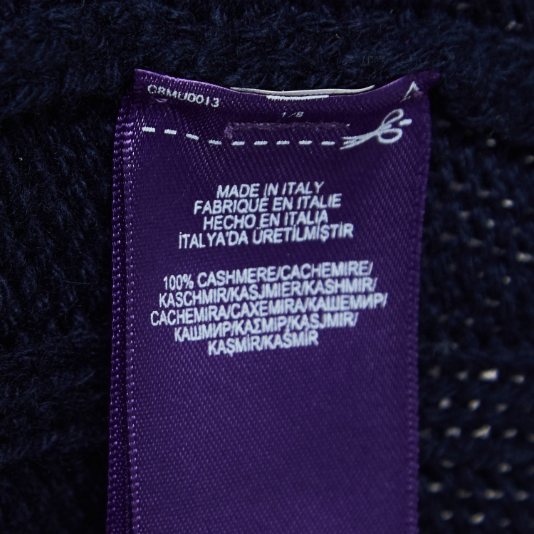مملوكة مسبقًا Ralph Lauren Navy Blue Patterned Cashmere Hooded Sweater L