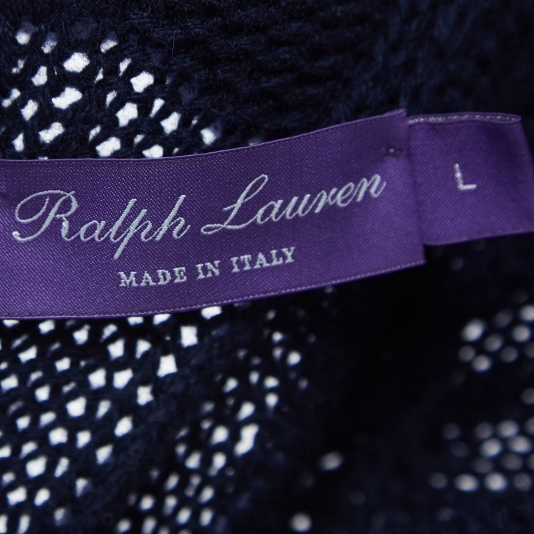 مملوكة مسبقًا Ralph Lauren Navy Blue Patterned Cashmere Hooded Sweater L