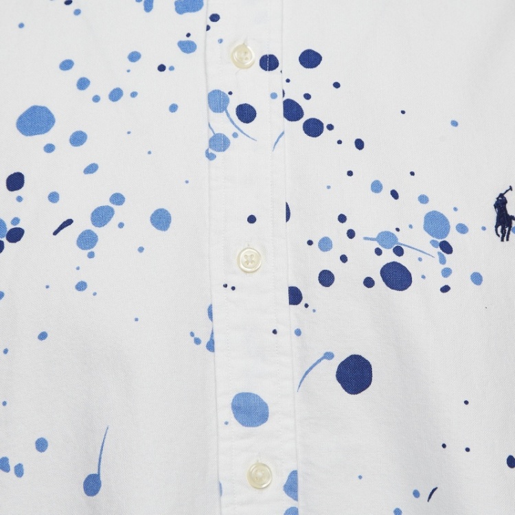 Pre Owned Ralph Lauren White/Blue Paint Splashed Cotton Shirt XL