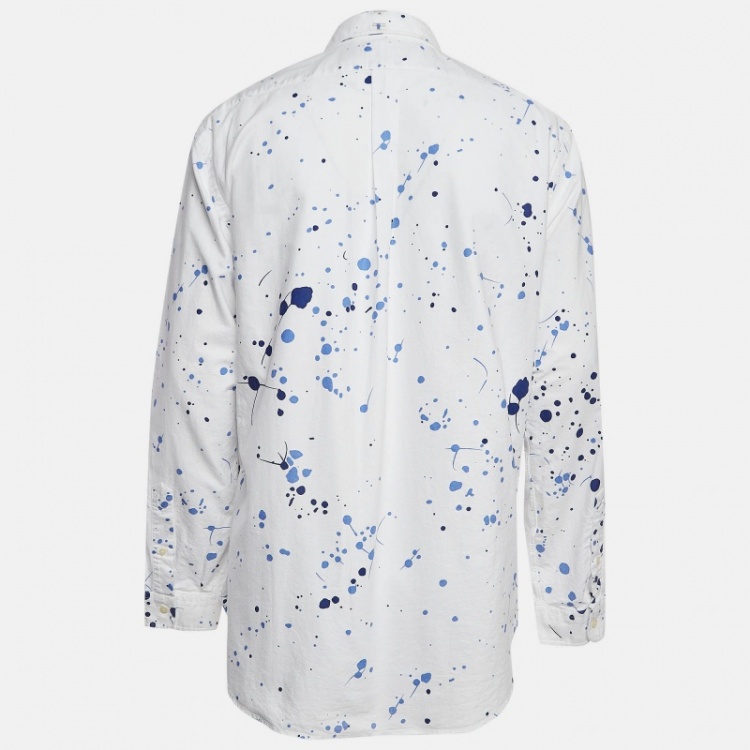 Pre Owned Ralph Lauren White/Blue Paint Splashed Cotton Shirt XL