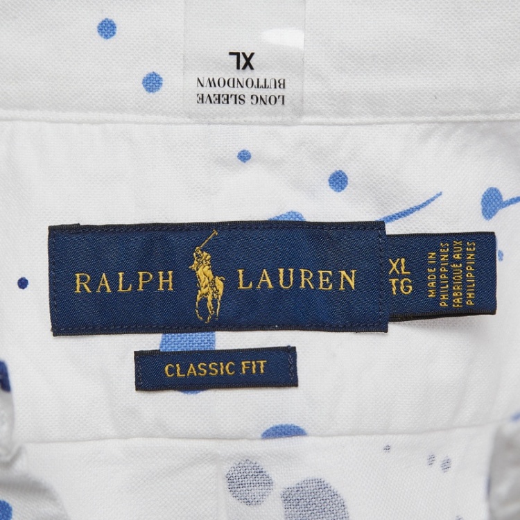 Pre Owned Ralph Lauren White/Blue Paint Splashed Cotton Shirt XL