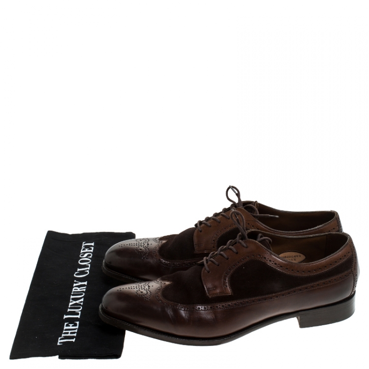 Pre Owned Ralph Lauren Brown Suede Leather Brogue Lace Up Oxfords Size 43.5