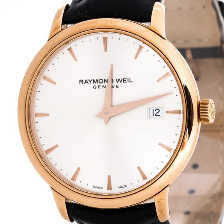 Pre Owned Raymond Weil Silver Rose Gold Plated Stainless Steel Tocatta 5488 Men's Wristwatch 39 mm