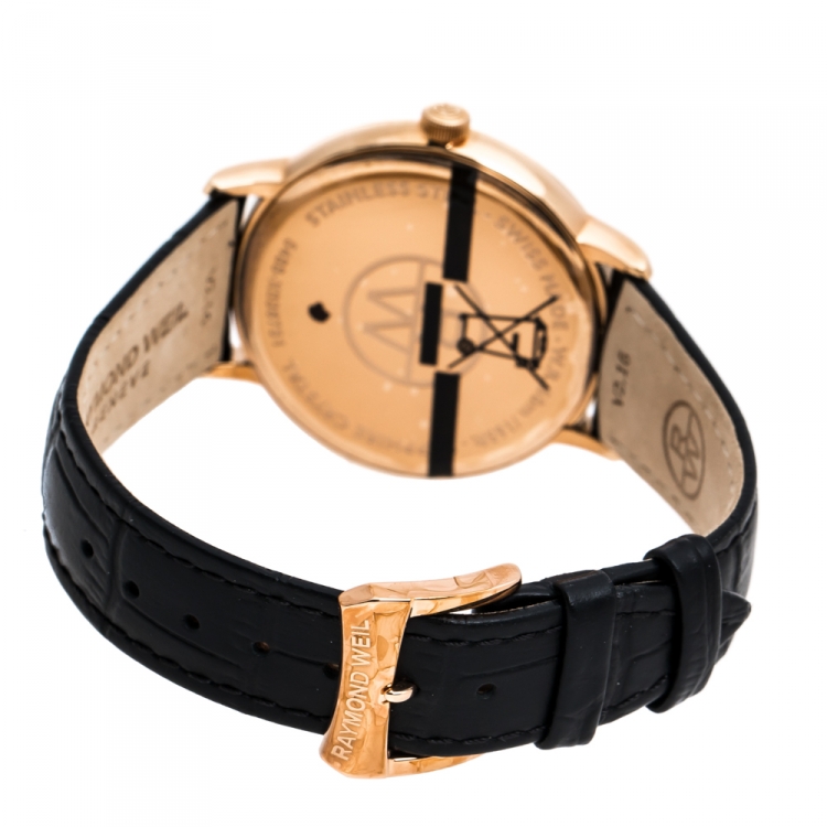 Pre Owned Raymond Weil Silver Rose Gold Plated Stainless Steel Tocatta 5488 Men's Wristwatch 39 mm