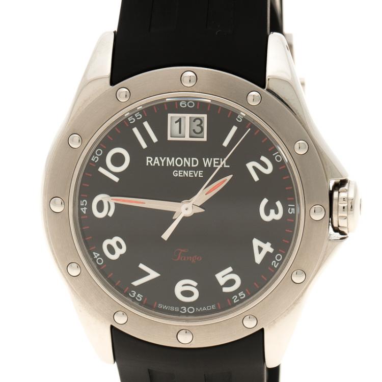 Pre Owned Raymond Weil Black Stainless Steel Tango Men's Wristwatch 37MM