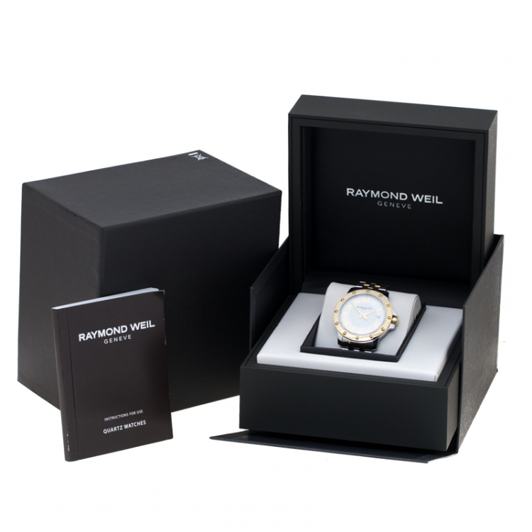 Pre Owned Raymond Weil White Dial Two-Tone Stainless Steel Tango 5599 Men's Wristwatch 39 mm