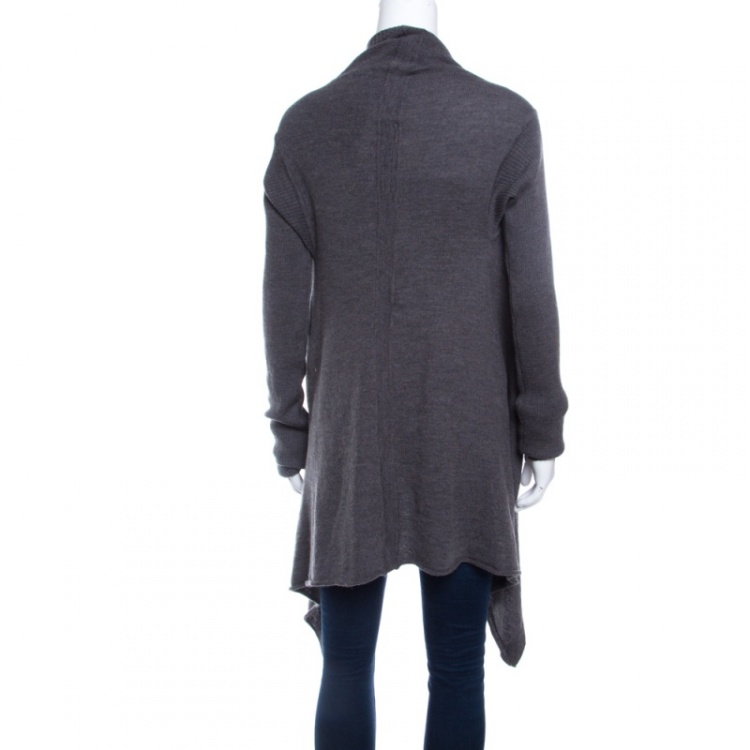 Pre Owned Rick Owens Limo FW'17 Grey Merino Wool Draped High Low Cardigan L