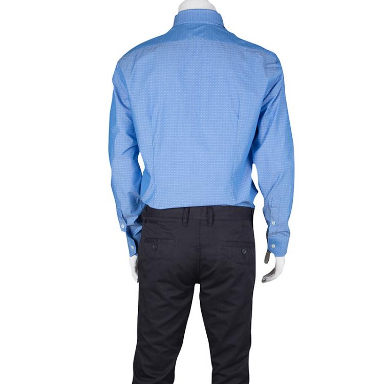 Pre Owned Roberto Cavalli Blue Cotton Dobby Jacquard Long Sleeve Slim Fit Shirt XL