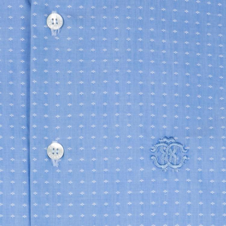 Pre Owned Roberto Cavalli Blue Cotton Dobby Jacquard Long Sleeve Slim Fit Shirt XL
