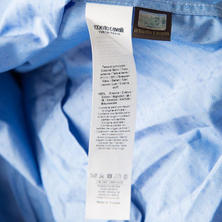 Pre Owned Roberto Cavalli Blue Cotton Dobby Jacquard Long Sleeve Slim Fit Shirt XL