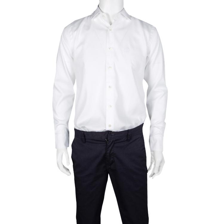 Pre Owned Roberto Cavalli White Cotton Long Sleeve Slim Fit Shirt L