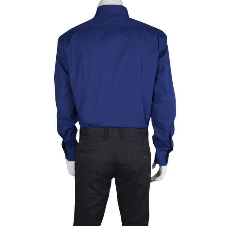 مملوكة مسبقًا Roberto Cavalli Dark Blue Cotton Long Sleeve Slim Fit Shirt XL