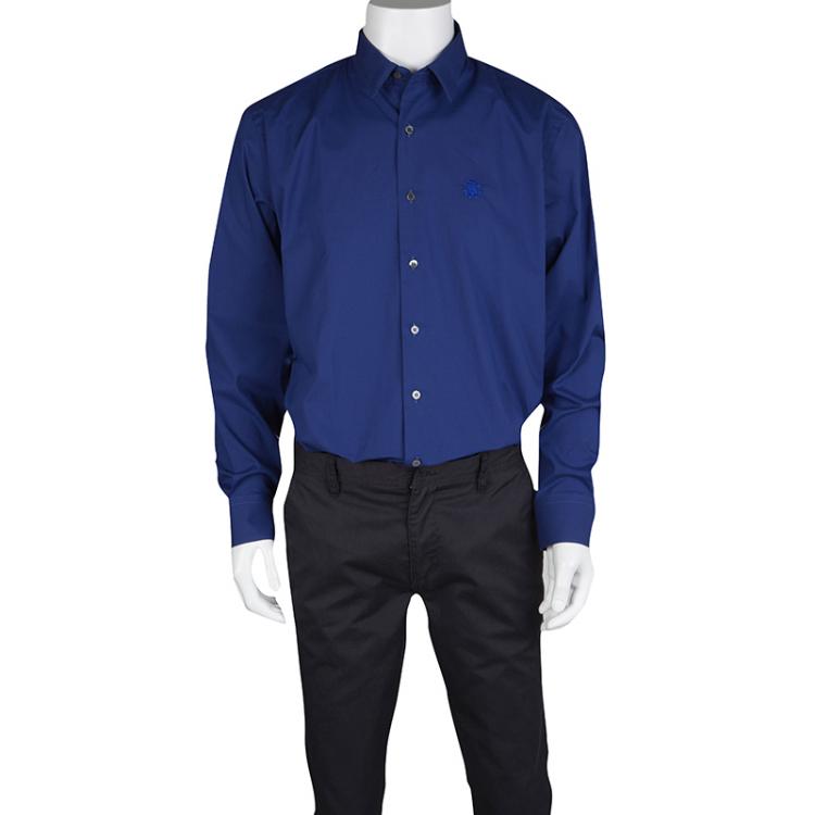 Pre Owned Roberto Cavalli Dark Blue Cotton Long Sleeve Slim Fit Shirt 3XL