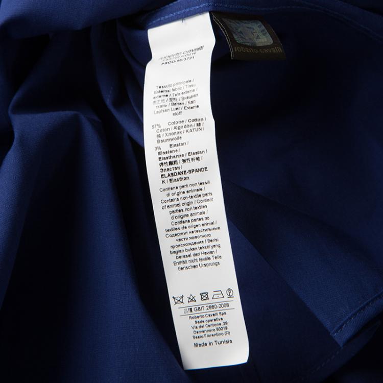 Pre Owned Roberto Cavalli Dark Blue Cotton Long Sleeve Slim Fit Shirt L