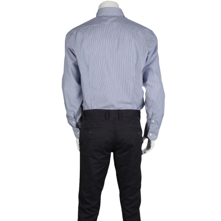 Pre Owned Roberto Cavalli Navy Blue and White Striped Cotton Long Sleeve Slim Fit Shirt L