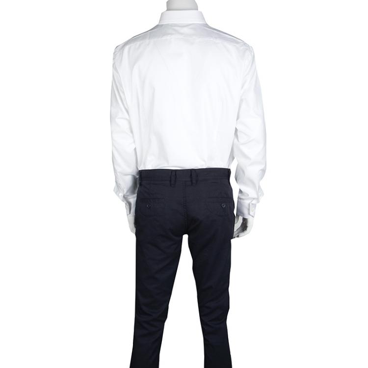 Pre Owned Roberto Cavalli White Self Dot Cotton Dobby Long Sleeve Slim Fit Shirt M