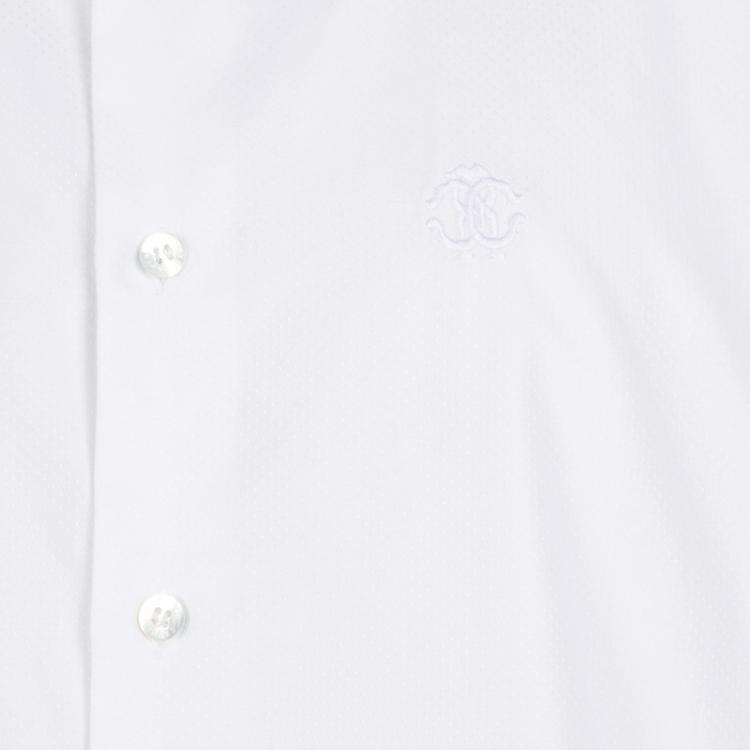 Pre Owned Roberto Cavalli White Self Dot Cotton Dobby Long Sleeve Slim Fit Shirt M