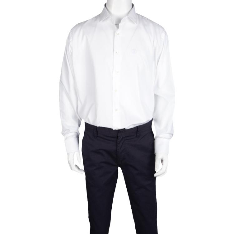 Pre Owned Roberto Cavalli White Self Dot Cotton Dobby Long Sleeve Slim Fit Shirt 4XL