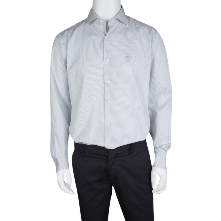 مملوكة مسبقًا Roberto Cavalli Monochrome Striped Cotton Long Sleeve Slim Fit Shirt L