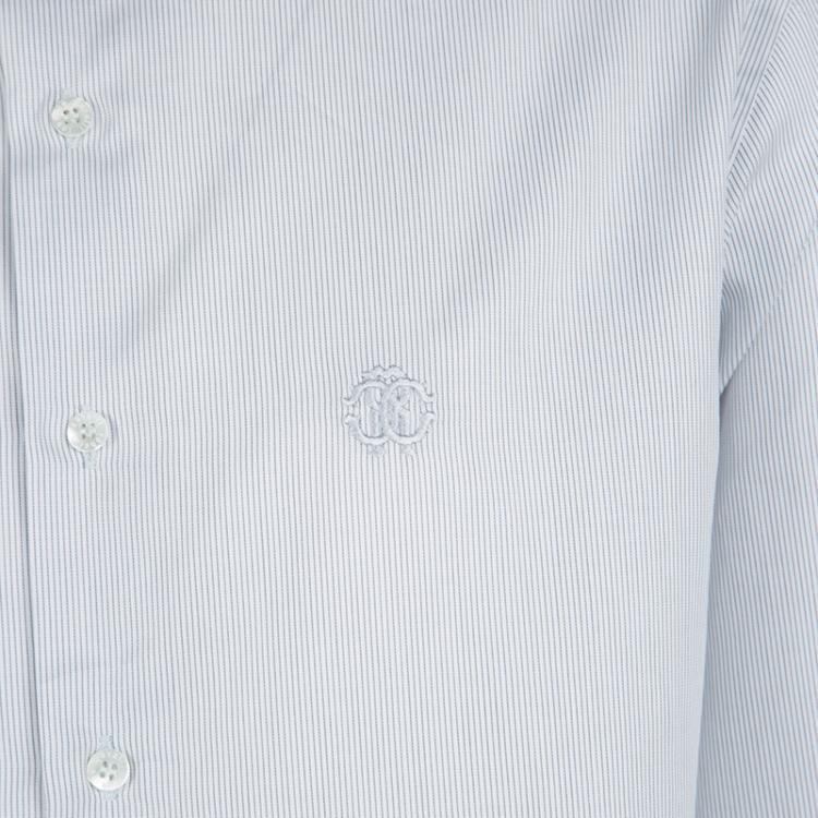 مملوكة مسبقًا Roberto Cavalli Monochrome Striped Cotton Long Sleeve Slim Fit Shirt L