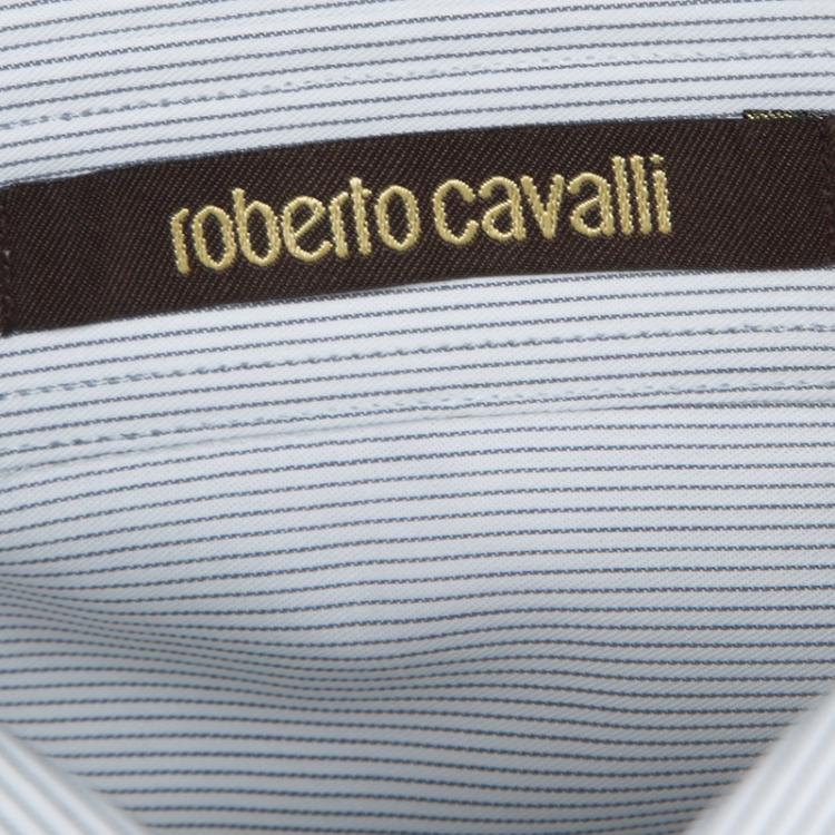 مملوكة مسبقًا Roberto Cavalli Monochrome Striped Cotton Long Sleeve Slim Fit Shirt L