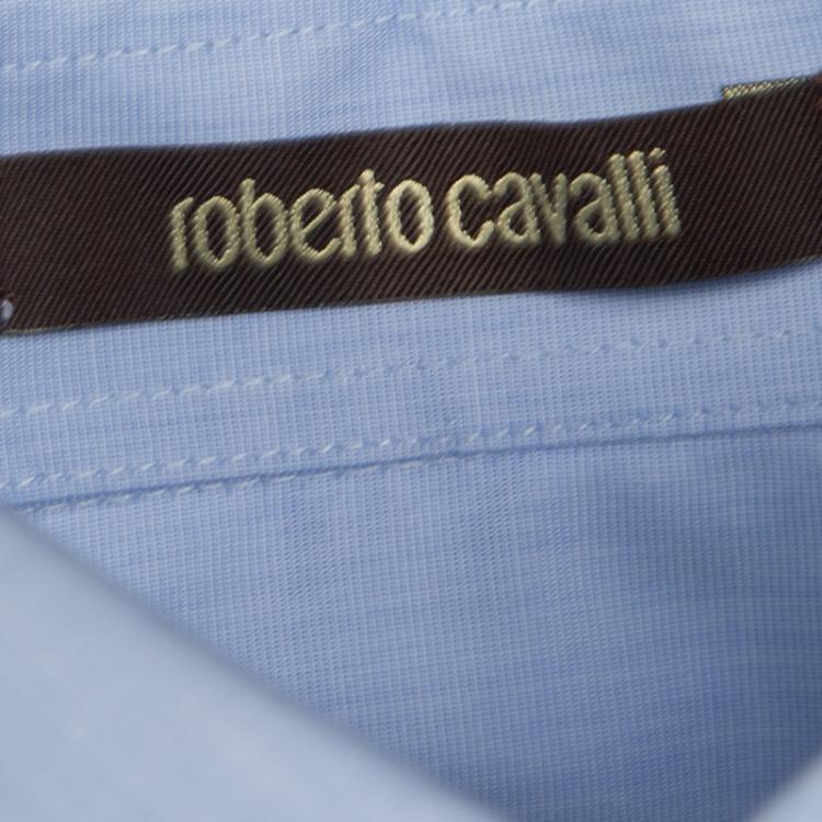 Pre Owned Roberto Cavalli Blue Cotton Long Sleeve Button Front Slim Fit Shirt XL
