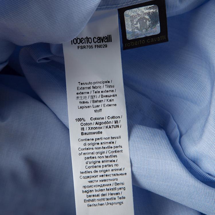 Pre Owned Roberto Cavalli Blue Cotton Long Sleeve Button Front Slim Fit Shirt XL