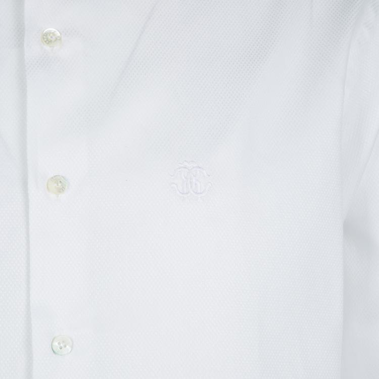 Pre Owned Roberto Cavalli White Cotton Jacquard Long Sleeve Regular Fit Shirt XL