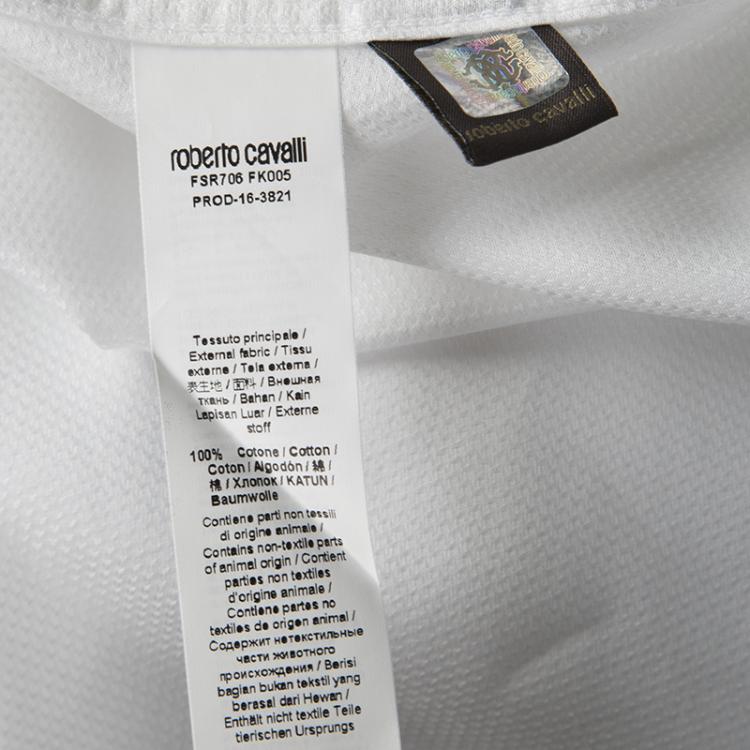 Pre Owned Roberto Cavalli White Cotton Jacquard Long Sleeve Regular Fit Shirt XL
