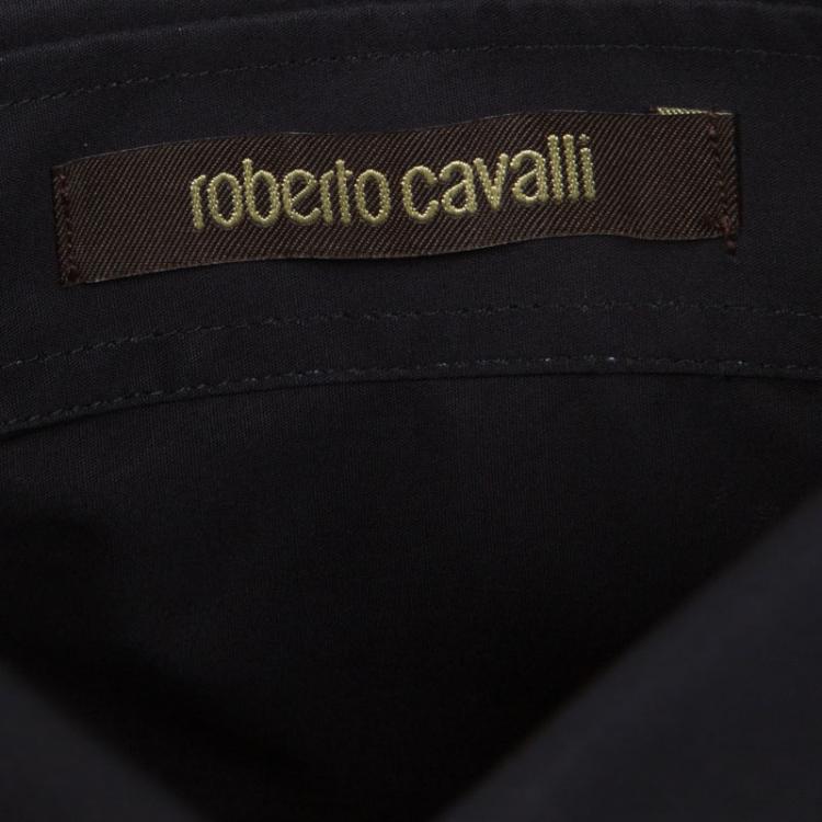 Pre Owned Roberto Cavalli Black Cotton Long Sleeve Button Front Slim Fit Shirt 4XL