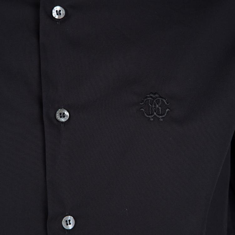 Pre Owned Roberto Cavalli Black Cotton Long Sleeve Button Front Slim Fit Shirt L