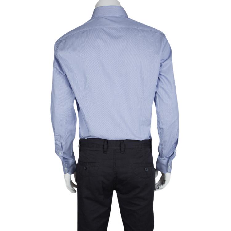 Pre Owned Roberto Cavalli Blue Hairline Striped Cotton Long Sleeve Slim Fit Shirt L