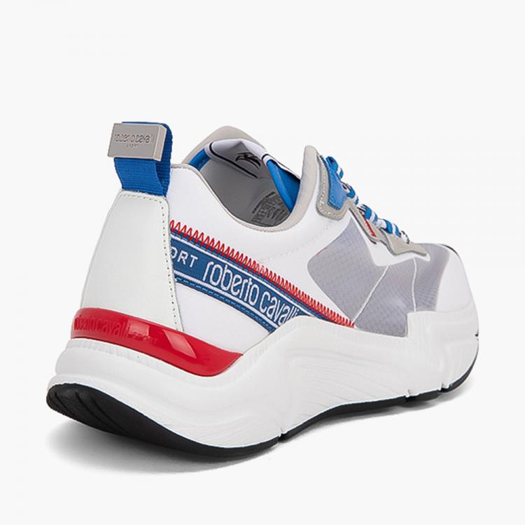 Pre Owned Roberto Cavalli White Nylon/Leather Halvin Transparent Panels Sneakers Size EU 41