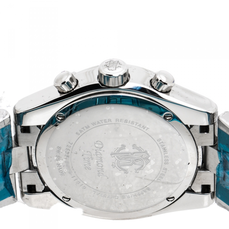 مملوكة مسبقًا Roberto Cavalli Silver Stainless Steel Diamond Time R7253616015 Chronograph Men's Wristwatch 45.50 mm
