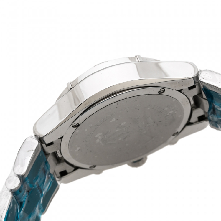 مملوكة مسبقًا Roberto Cavalli Silver Stainless Steel Diamond Time R7253616015 Chronograph Men's Wristwatch 45.50 mm