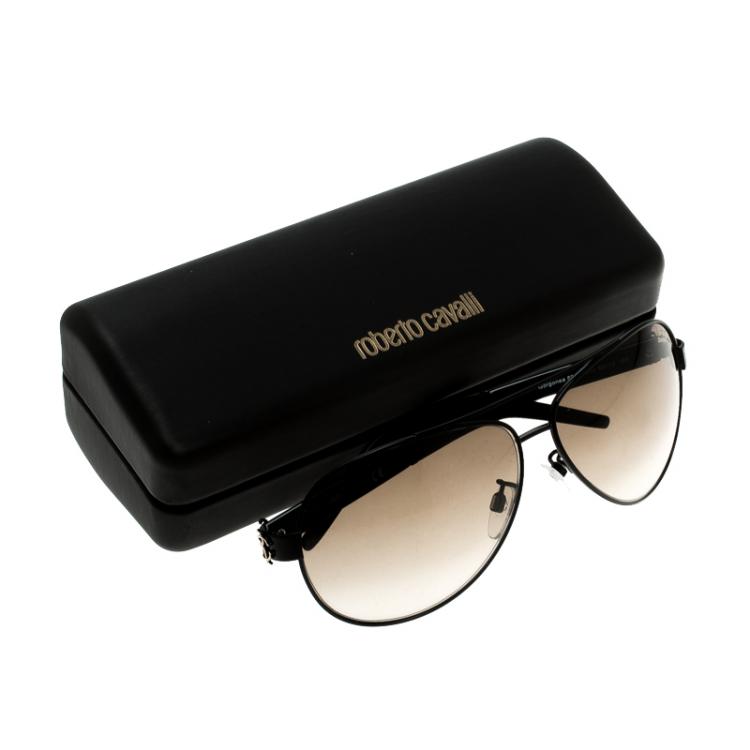 Pre Owned Roberto Cavalli Black Gorgonea 892S Aviator Sunglasses