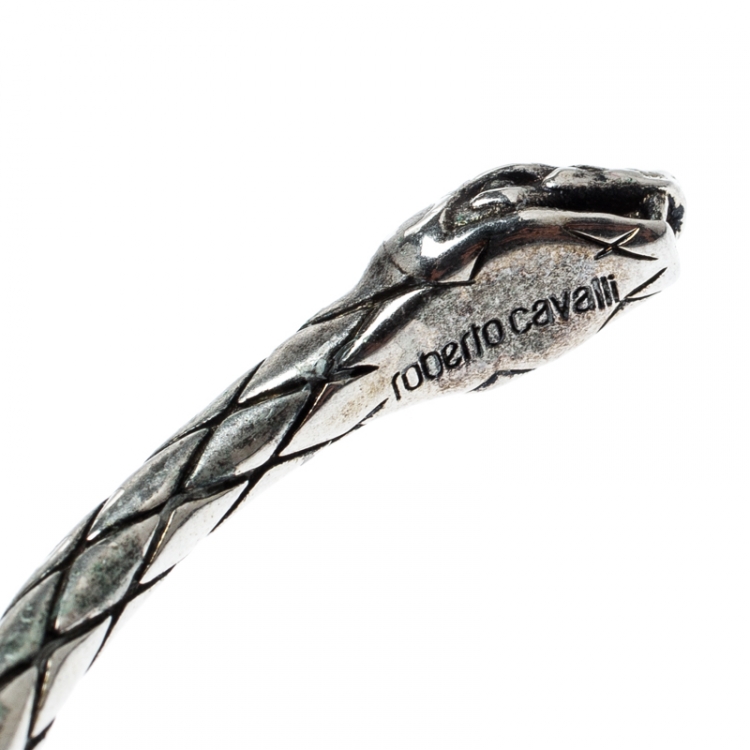 Pre Owned Roberto Cavalli Engraved Silver Tone Narrow Serpenti Bracelet
