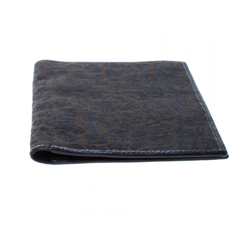 Pre Owned Roberto Cavalli Brown Leopard Print Canvas and Leather Card Case
