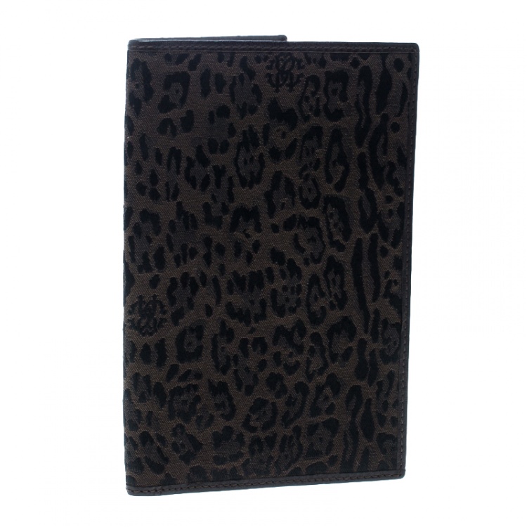 Pre Owned Roberto Cavalli Brown Leopard Print Canvas and Leather Card Case
