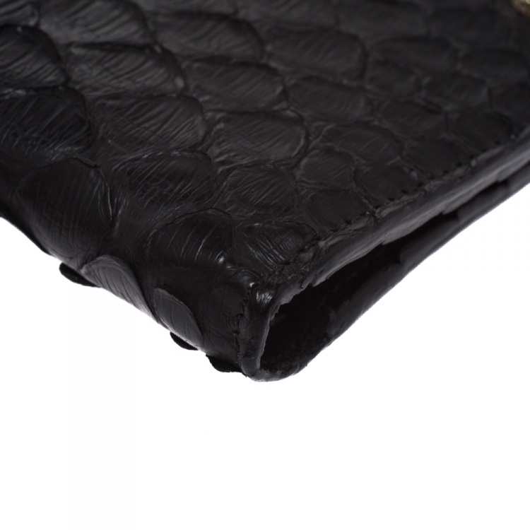 Pre Owned Roberto Cavalli Black Python Leather Bifold Wallet