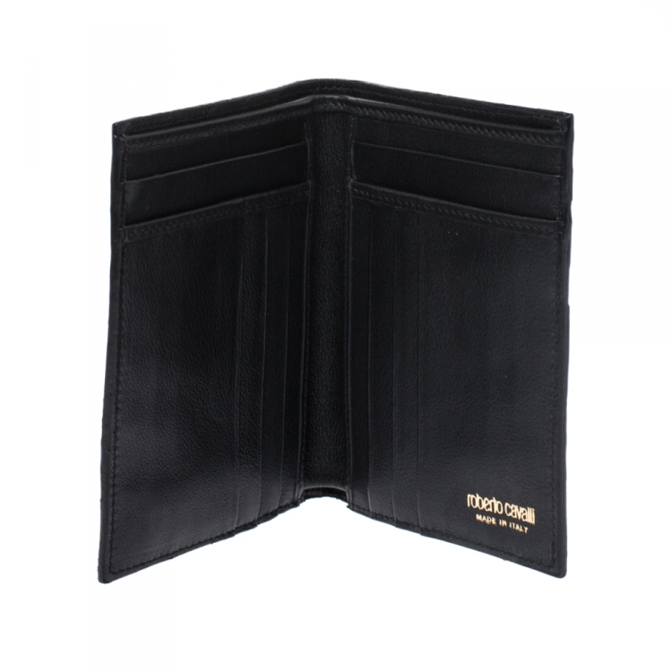 Pre Owned Roberto Cavalli Black Python Leather Bifold Wallet