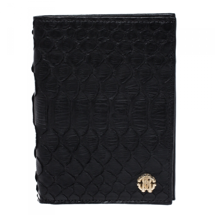 Roberto Cavalli Black Python Leather Bifold Wallet Roberto Cavalli ...