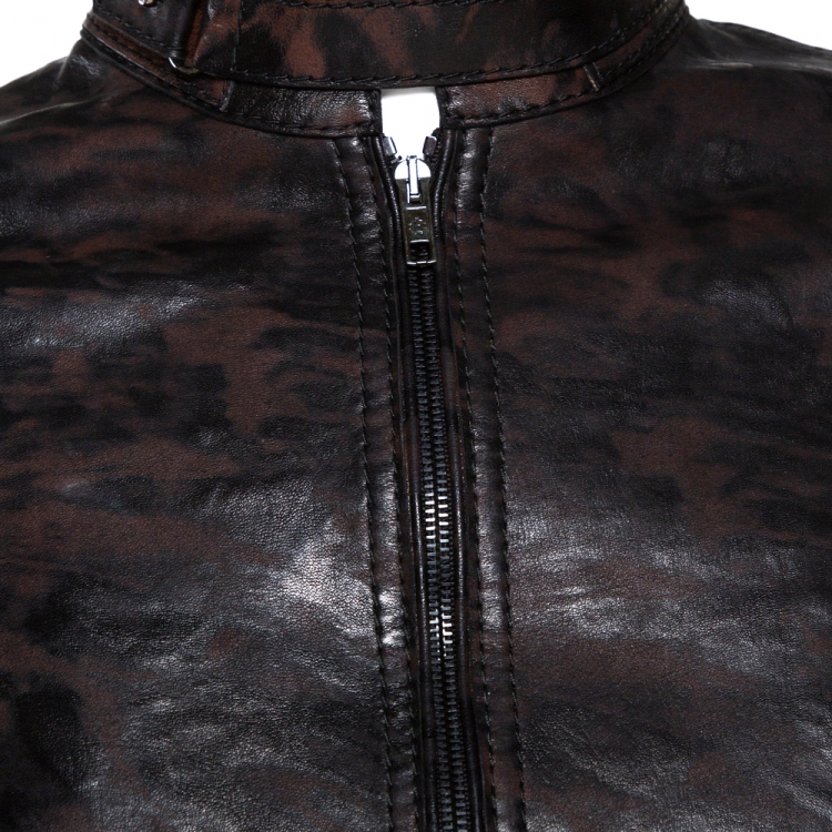 مملوكة مسبقًا Roberto Cavalli Black Marble Print Leather Studded Jacket M 
