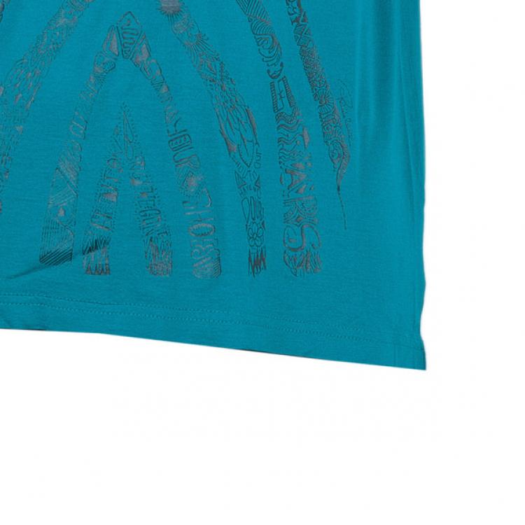 Pre Owned Roberto Cavalli Turquoise Abstract Print Men's T-Shirt XXL