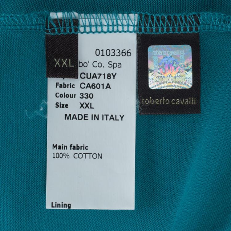 Pre Owned Roberto Cavalli Turquoise Abstract Print Men's T-Shirt XXL