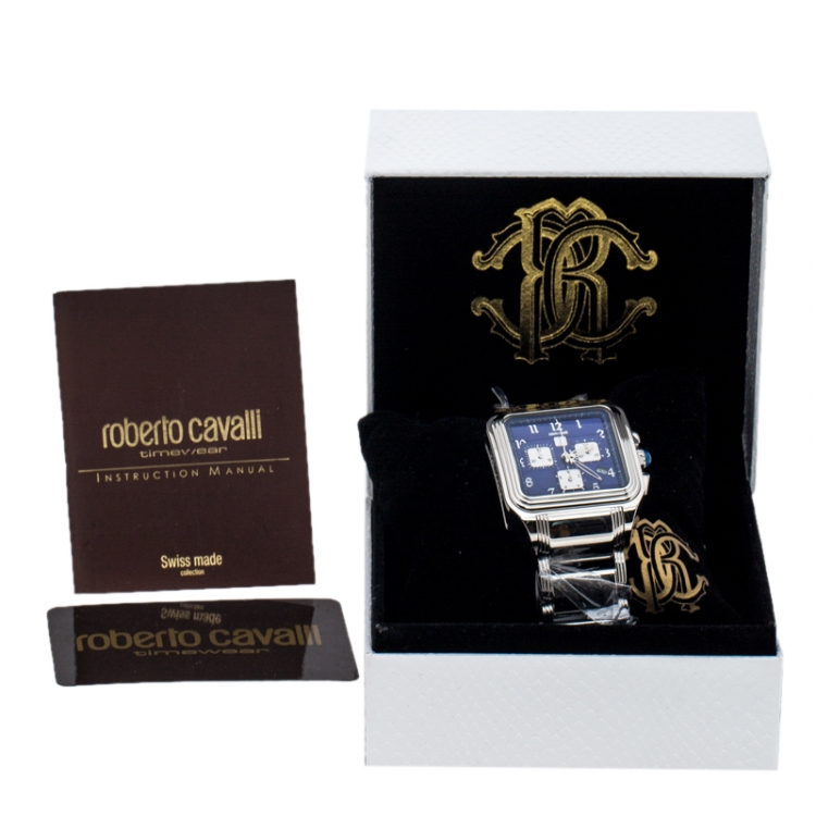 Pre Owned Roberto Cavalli Blue Stainless Steel Venom Men's Wristwatch 39 MM