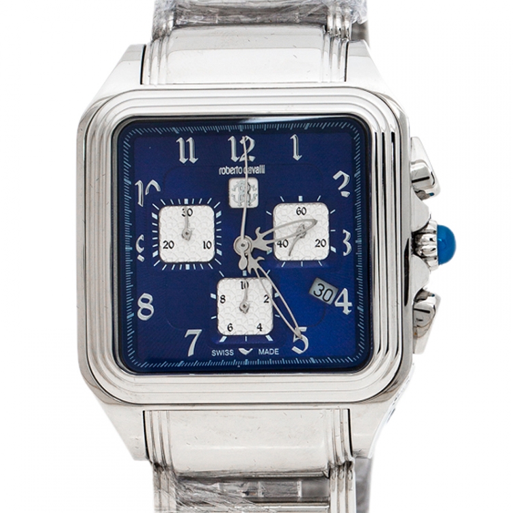 Pre Owned Roberto Cavalli Blue Stainless Steel Venom Men's Wristwatch 39 MM