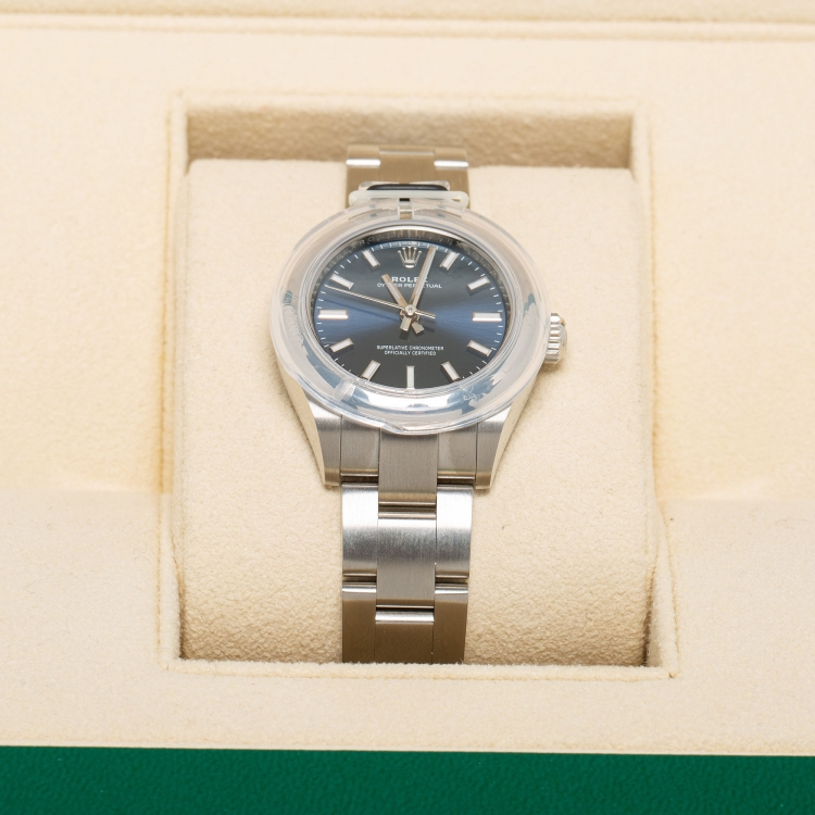 Pre Owned Rolex Blue Oystersteel Oyster Perpetual M276200-0003 Women's Wristwatch 28 mm